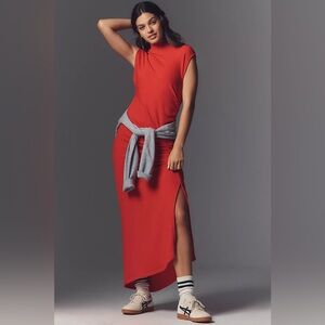 Anthropologie Daily Practice Mock-Neck Ruched Midi Dress